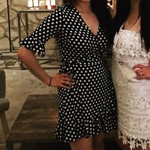 Polka Dot Black and White Wrap Dress